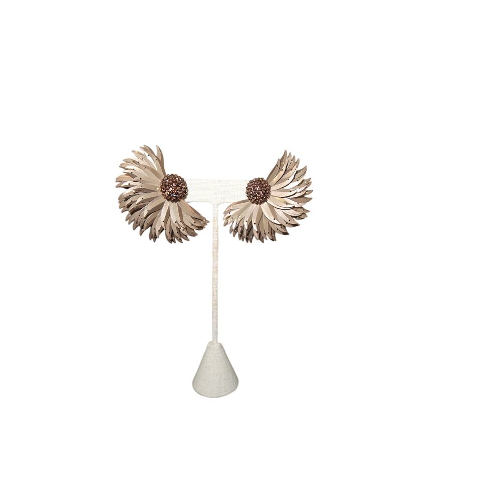 Olivia Dar Marigold Half Daisy Sequin Beaded Earrings Bronze Champagne Gold OS